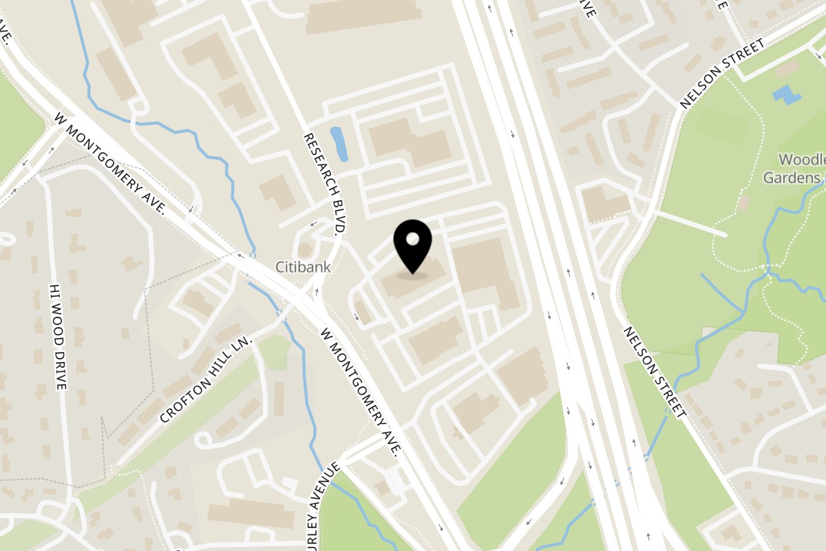 Map showing the location of Tasty Nook Cafe Research Blvd on 1405 Research Blvd in Rockville